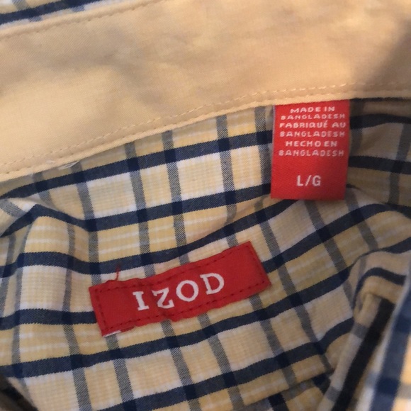 Izod Long Sleeve Buttondown Shirt Sz L Large Yellow Blue Plaid - Picture 4 of 5